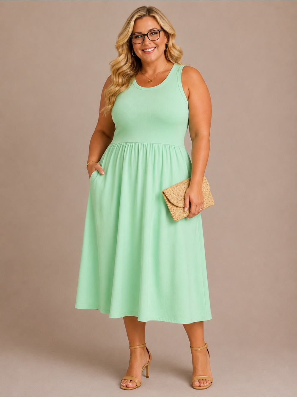 On 34th Mint Green Midi Dress Sleeveless Pockets 2X NWT Spring